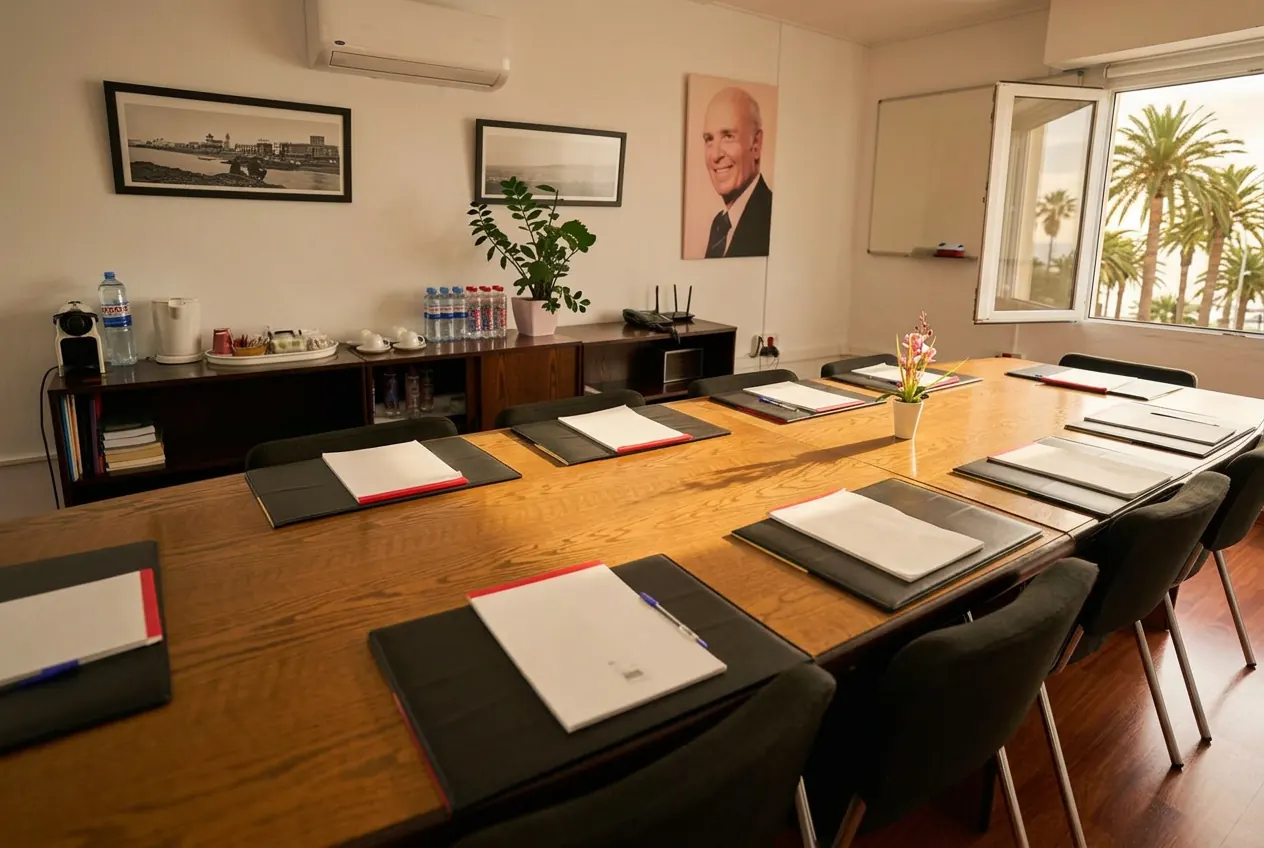 Sala de reuniones del Centro de Negocios Las Palmeras con vistas a las palmeras